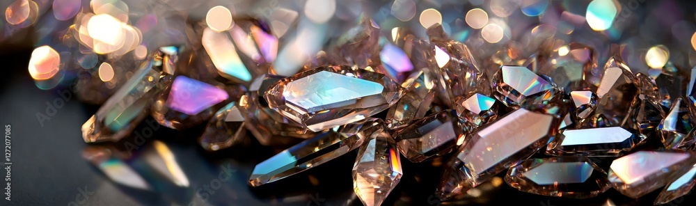 Poster a 3d rendering featuring an abstract crystal background with an iridescent texture, presented as a m