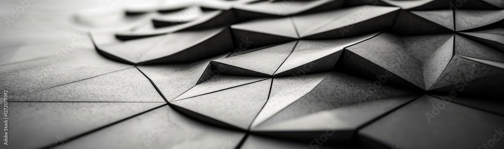 Poster a 3d rendering featuring an abstract black crystal background with a faceted texture, presented as a