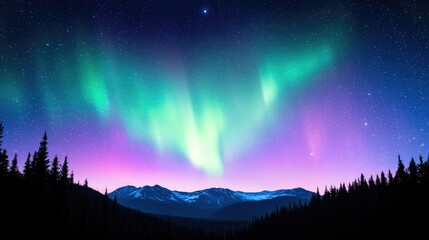 Fototapeta premium Northern Lights over Mountain Range