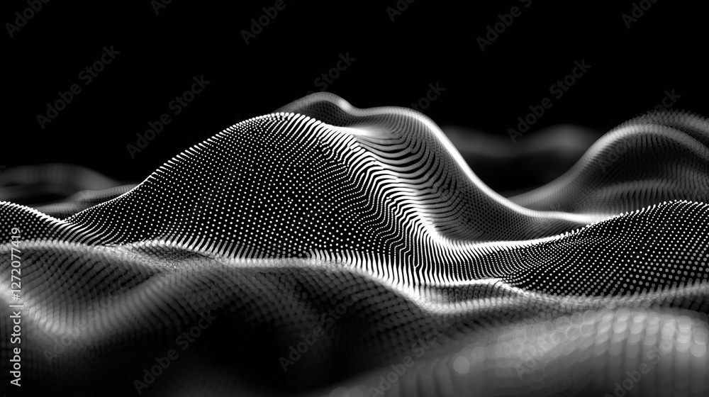 Poster a futuristic 3d rendering featuring an abstract digital wave particle set against a backdrop of abst