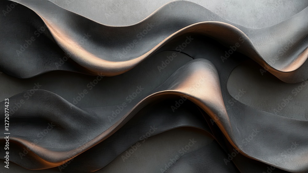Poster abstract metallic waves with smooth curves and textured surface