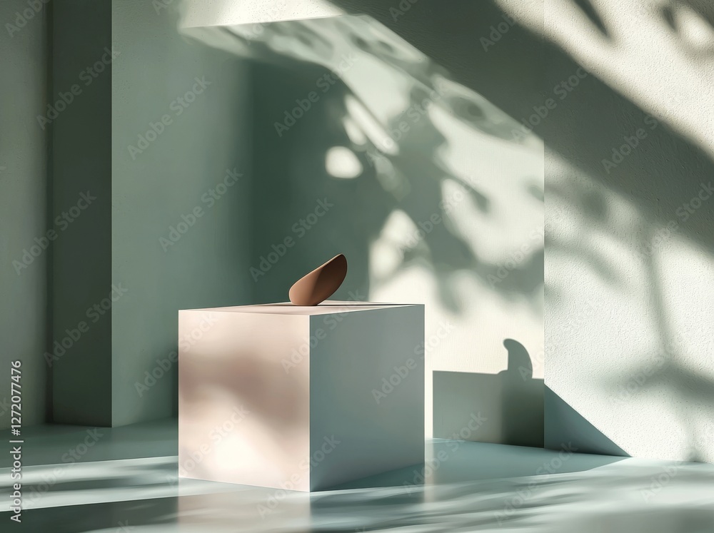 Poster a podium set against an abstract blue backdrop, created using 3d rendering and illustration techniqu