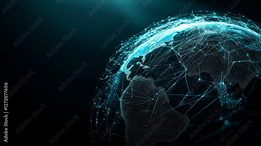 Poster the concept of a global network is represented by a world map point on planet earth in a 3d renderin