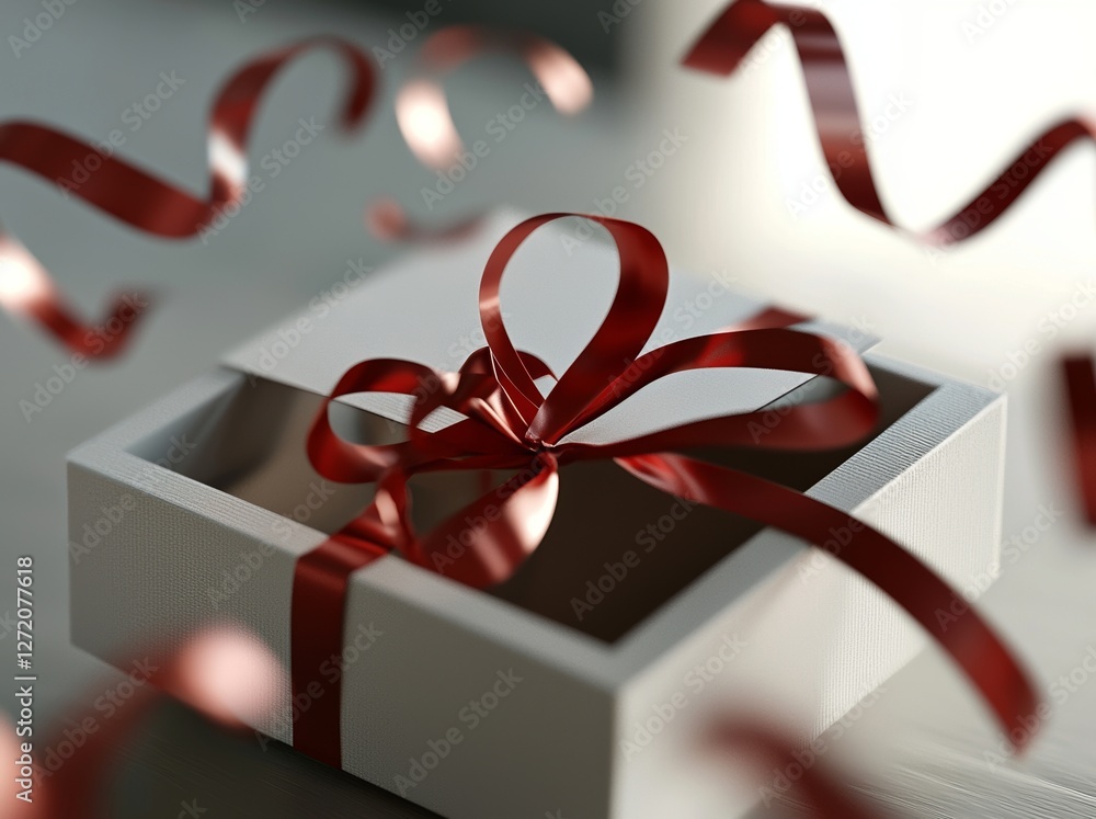 Poster a present box or gift box with a red ribbon bow, isolated on a white background with a shadow, is sh