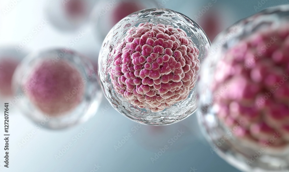 Poster a 3d rendering of human cells or embryonic stem cells serves as a microscope background