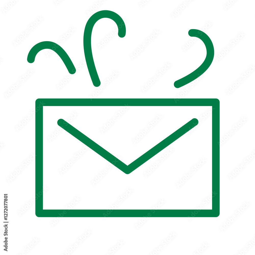 Poster line icon of an envelope with letters emerging, representing communication and correspondence in a d