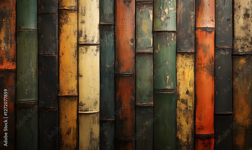 Poster a colorful bamboo wall with a rustic and abstract texture and design