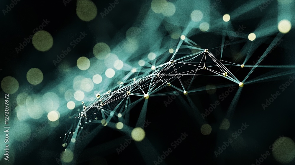 Poster a 3d rendering of an abstract digital network connection set against a blue background