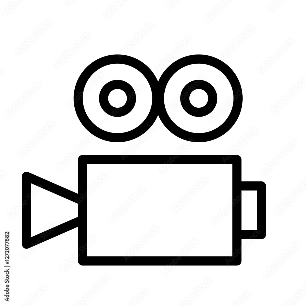 Poster simple outline illustration of a video camera with dual lenses and a rectangular body for digital me