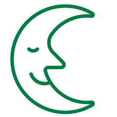Line icon depicting a crescent moon with a smiling face designed for use in digital media or print materials
