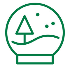 Line icon of a snow globe featuring a tree and snowflakes for seasonal decoration