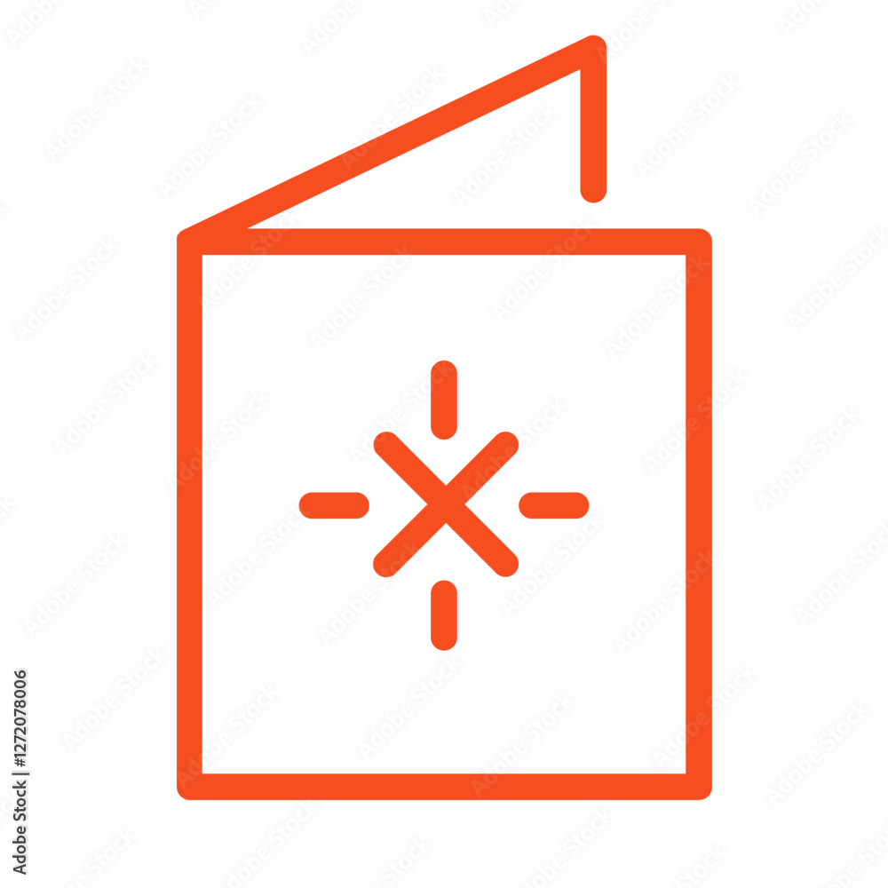 Poster line icon representing a simple greeting card design with a starburst symbol for celebration and com