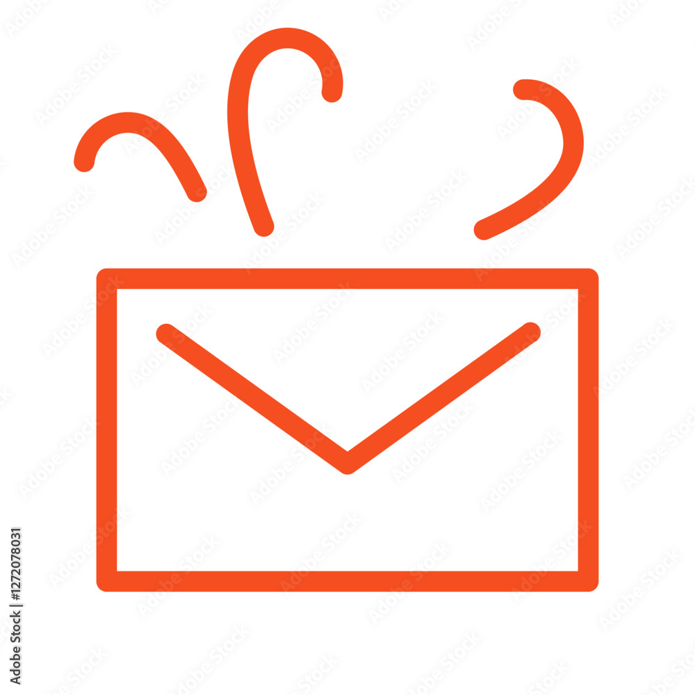 Poster line icon illustration of an open envelope with outgoing letters, symbolizing communication and corr