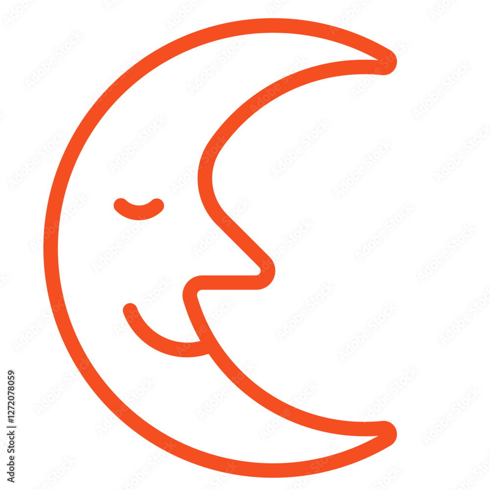 Poster line icon vector illustration of a smiling crescent moon with a friendly expression for nighttime de