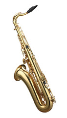Jazz. One beautiful saxophone isolated on white