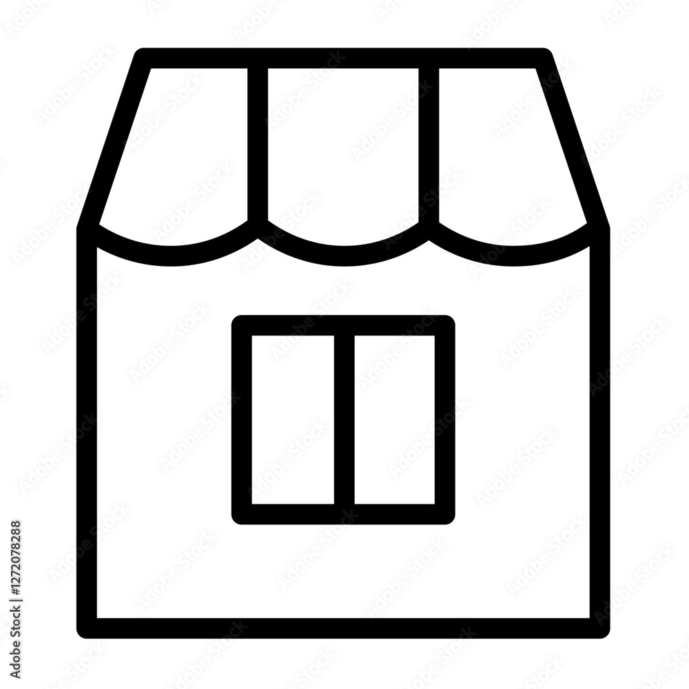 Poster simple line icon of a house with a slanted roof and two windows suitable for various design projects