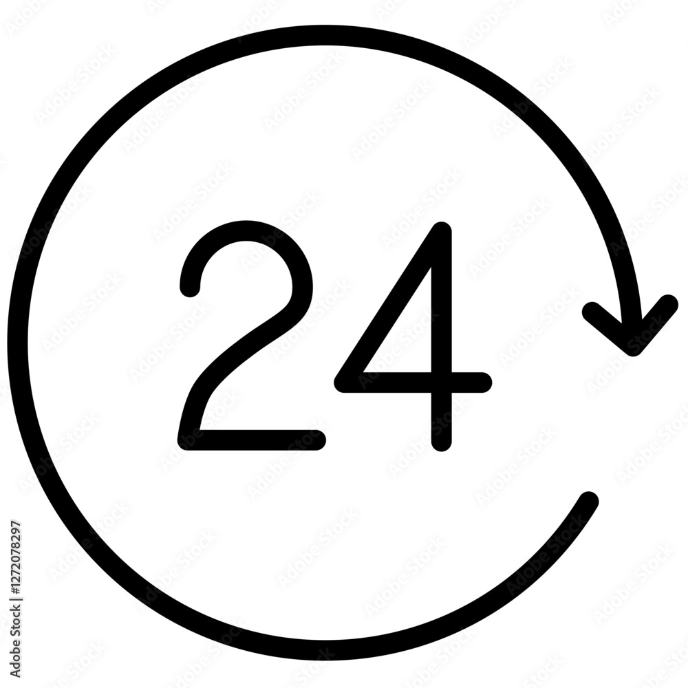 Poster circular design featuring number 24 with an arrow symbolizing continuous cycle and timekeeping in mo