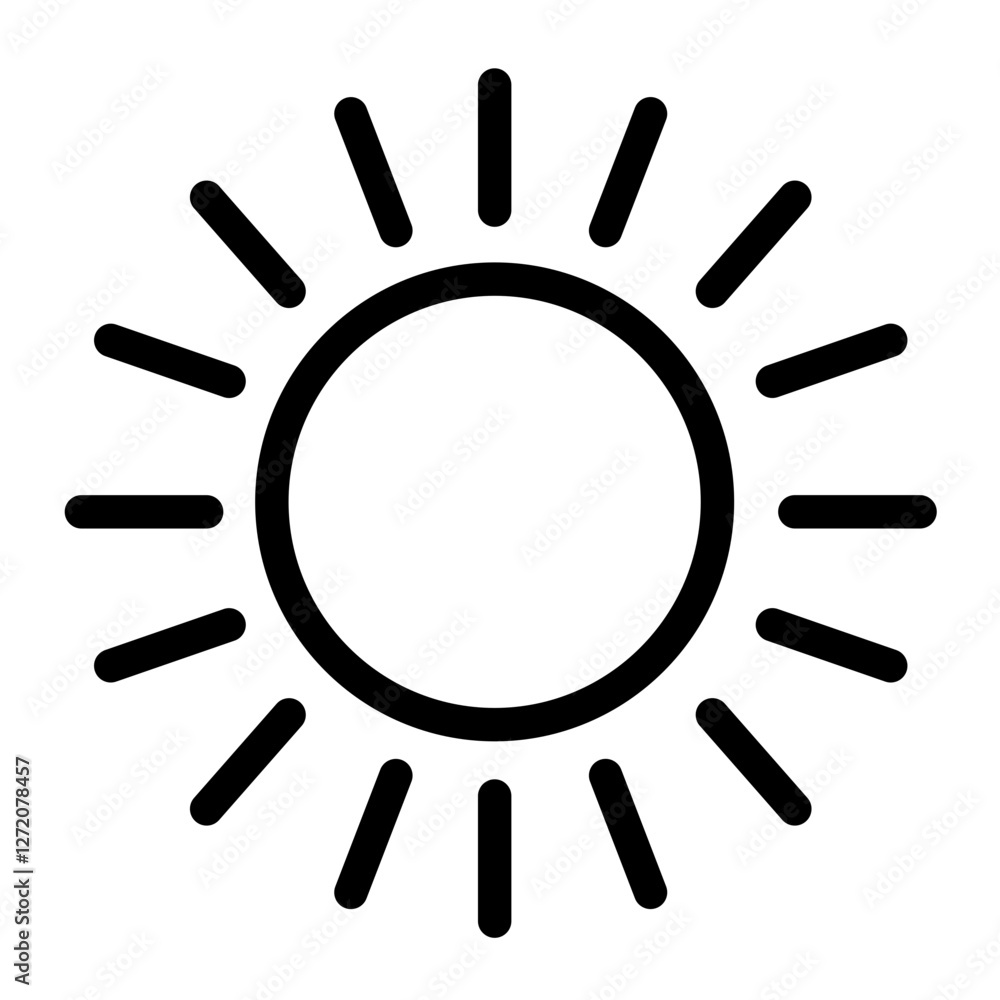 Poster sun icon representing warmth and brightness in clear line art style for various design applications