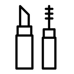 Line icon vector illustration of lipstick and mascara in minimalistic style for beauty and cosmetics