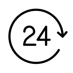 Circular line icon representation of a 24-hour time cycle with an arrow indicating continuity and fluidity in daily activities