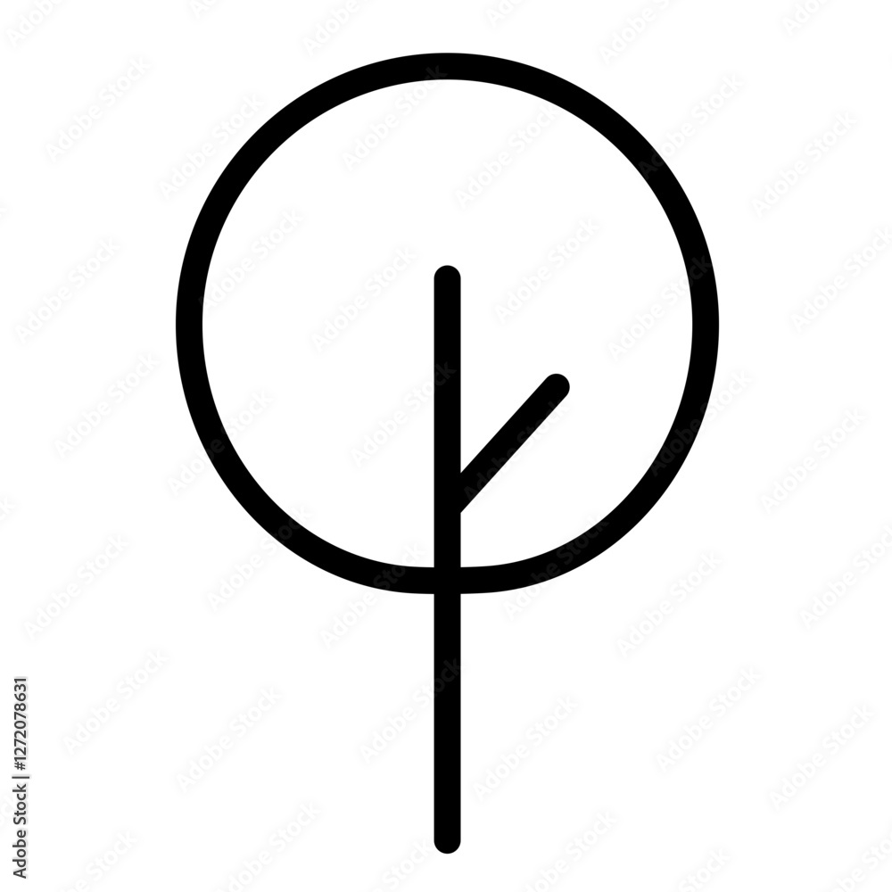 Poster simple line icon representing a tree with a circular canopy and stylized trunk design ideal for mini