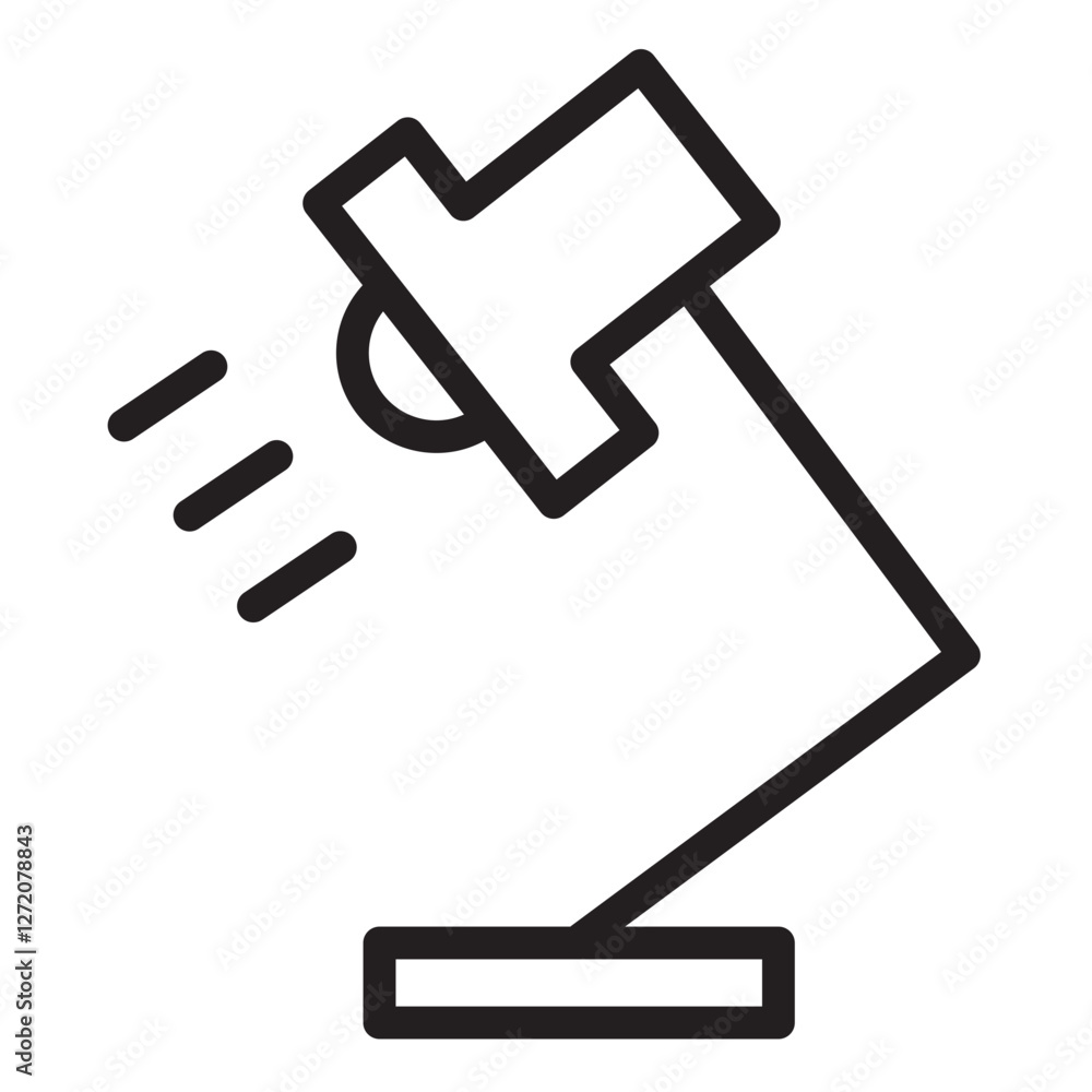 Poster line icon vector illustration of a desk lamp casting light in a cozy workspace setting to enhance pr