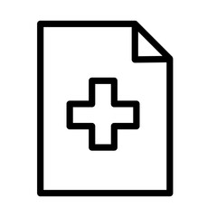 Line icon vector illustration of a document featuring a medical cross symbolizing healthcare or medical information