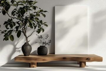 The living room features a wall mock up as part of a Scandinavian interior design in a 3D illustration and 3D rendering