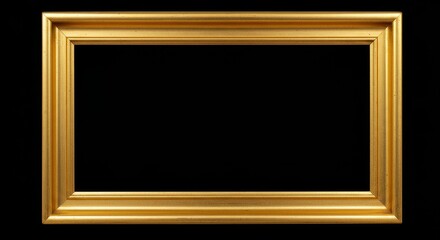 Golden Rectangular Picture Frame on Black - Elegant gold picture frame, isolated on black background, perfect for showcasing artwork, photos, or certificates. Represents elegance, artistry