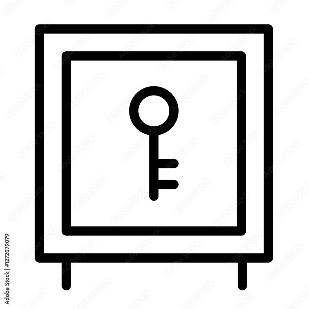 Poster vector illustration of a simple line icon depicting a safe with a key, representing security and pro