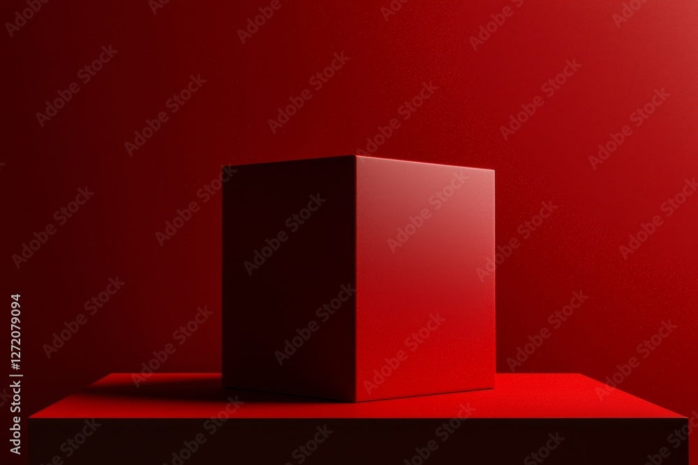 Poster a vacant red background and display stand or shelf in a studio setting for showcasing or designing c