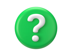 Question 3d mark. Bubble ask icon. Green faq icon. Vector button for chat with support answers or advice search.