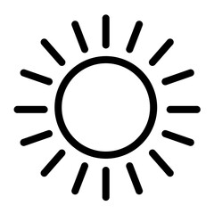 Bright sun icon representing warmth and light for various design applications and symbolic uses in illustrations and graphics