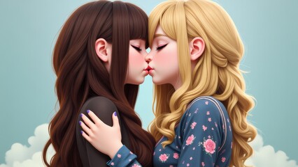 two young women kissing