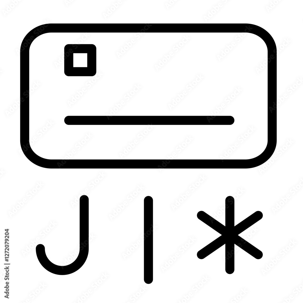 Poster simple line icon illustration of a credit card with numeric symbols and security elements for digita