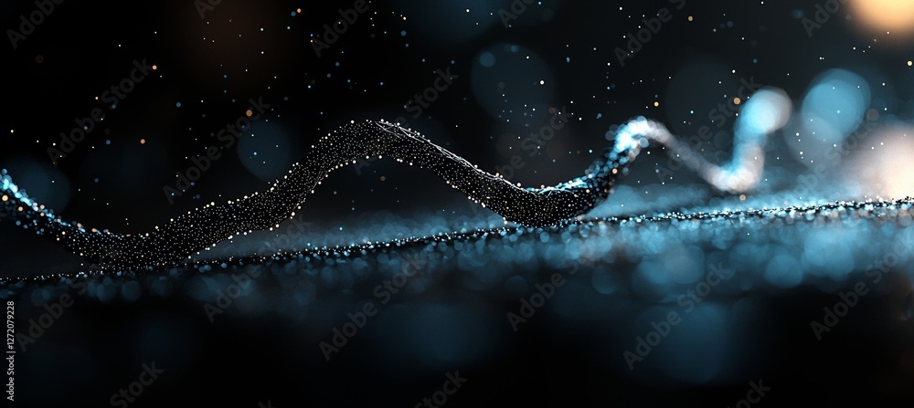 Poster a digital background composed of abstract elements, including polygons and dots, set amidst a three-