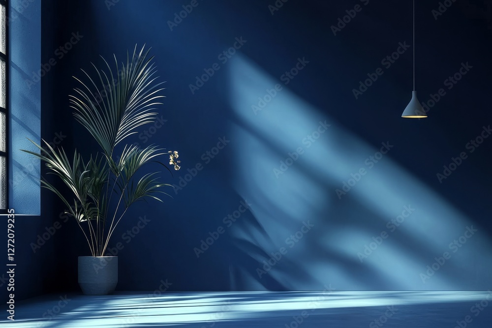Poster a blank cement backdrop set against an empty blue background with a studio spotlight, ideal for disp