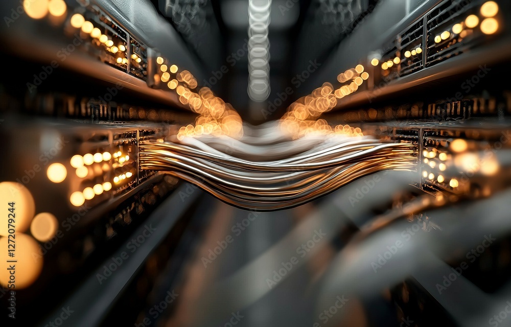 Aufkleber Data center room storage systems are displayed in a 3D rendering of the connection network in servers