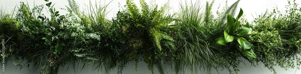 Poster a 3d rendering in png format showcases an architectural and landscape concept, with a green grass fi