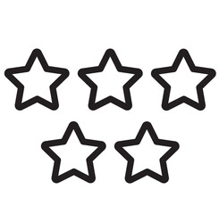 Obraz premium Collection of five black outline stars arranged in a horizontal line for design elements and graphics needs