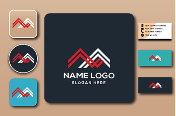 Logo design mockup with abstract mountain shape.