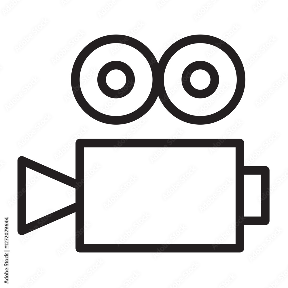 Poster line icon representing a video camera for multimedia and filmmaking applications
