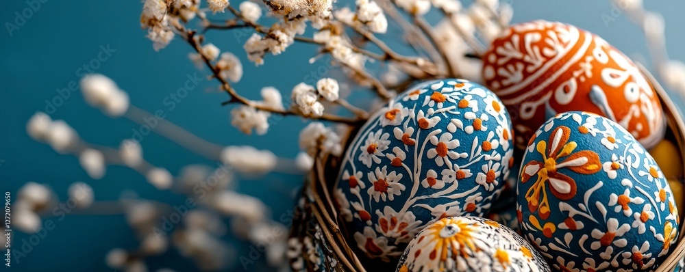 Aufkleber vibrant easter eggs are set against a soft blue backdrop in this imaginative design, created using 3