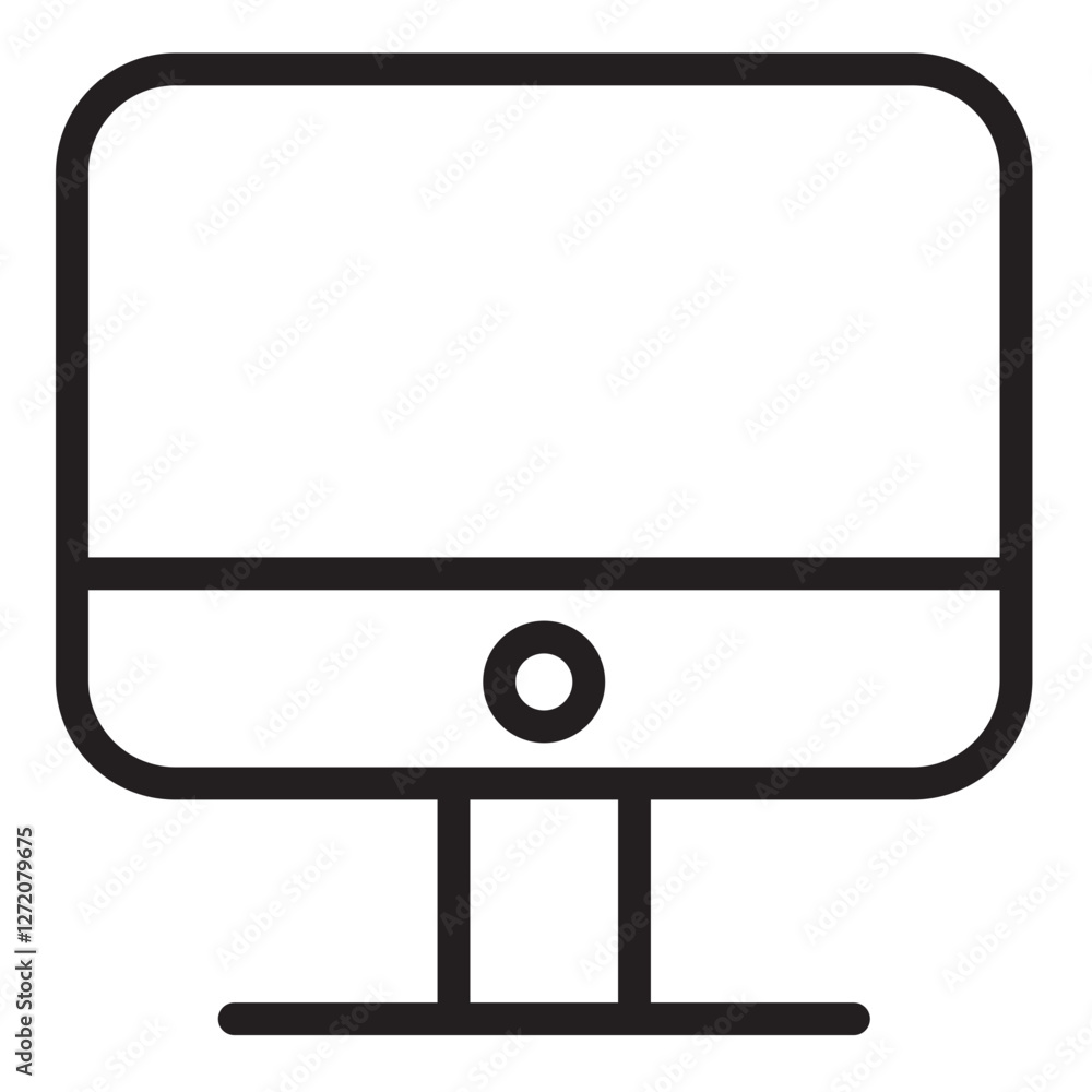 Poster minimalist line icon representation of a desktop computer showing device structure and design