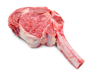 One raw beef steak isolated on white