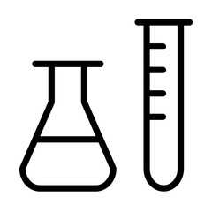 Line icon vector illustration showing laboratory glassware including a flask and a graduated cylinder used for science experiments