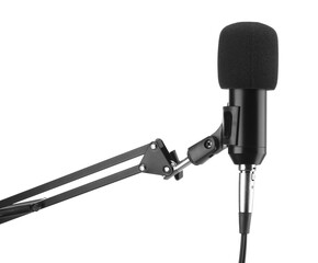 Stand with microphone isolated on white. Musical equipment