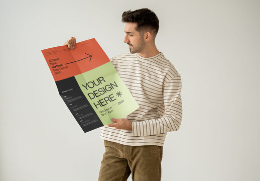 Mockup Of Man With Vertical Customized A2 Poster