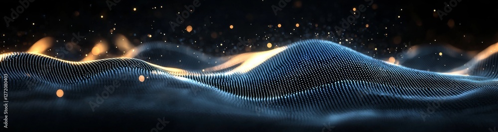 Poster a futuristic point wave is depicted in an abstract background featuring a dynamic wave that serves a