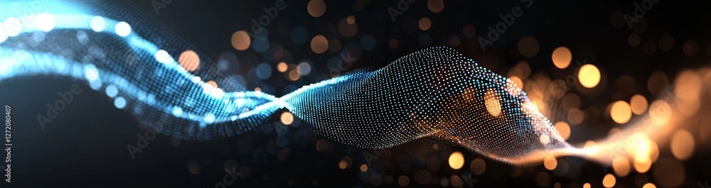 Poster the abstract background showcases a dynamic wave, symbolizing a futuristic point wave and representi